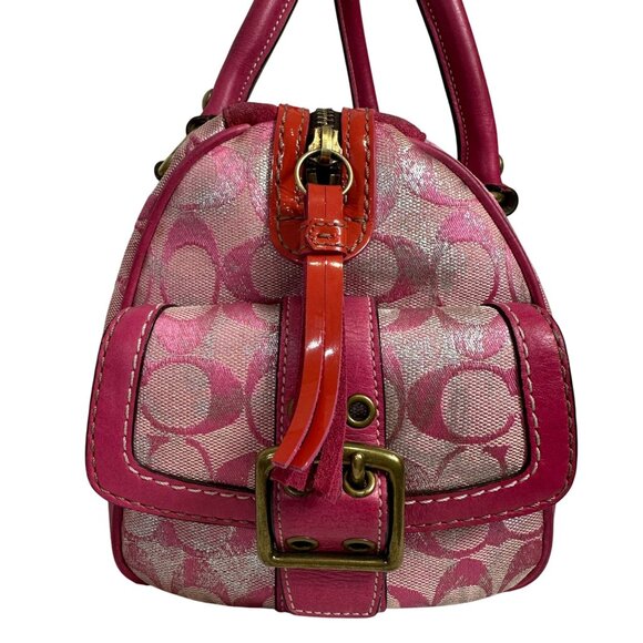 Vintage Coach Signature Pink Metallic Silver Splash Boston Satchel Bag Y2K 2186 - Picture 3 of 16